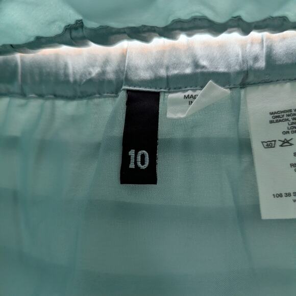 H&M Divided Tidewater Blue Satin Stripe Lace Trim Mini Skirt Size 10 - Picture 6 of 7